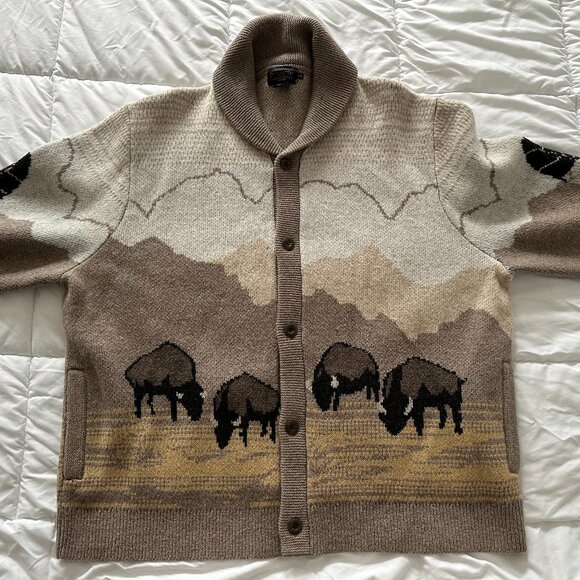 PENDLETON TAN BUFFALO WESTERN AUTHENTIC WOOL MEN'S SWEATER XXL 2XL - RARE!!! - Picture 1 of 9